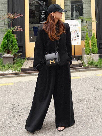 Loose Urban Gray Wide Leg Elastic Waist Pants: LIGHT GRAY / M
