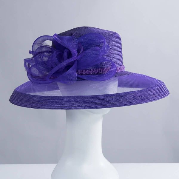 301886 Ribbon Bow Crinoline Brim Poly Straw Hats: PP / NAVY