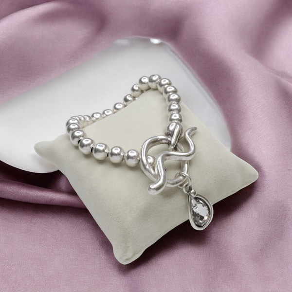 Pewter Bracelet with Clear Teardrop Pendant