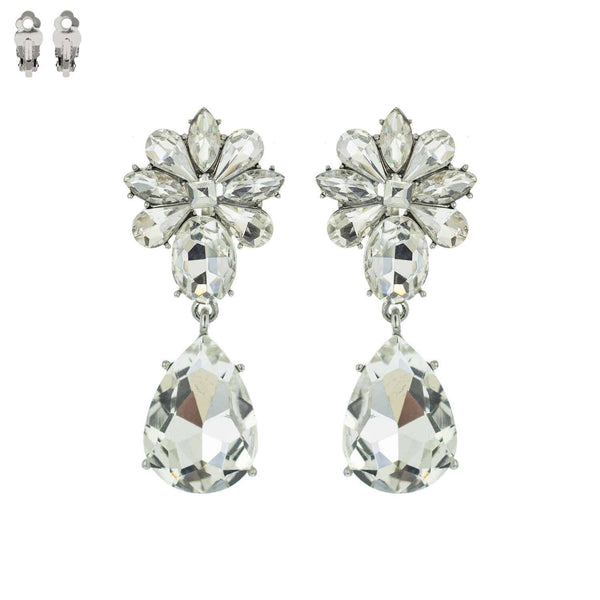 Stone Cluster Teardrop Clip - On Earrings: Crystal