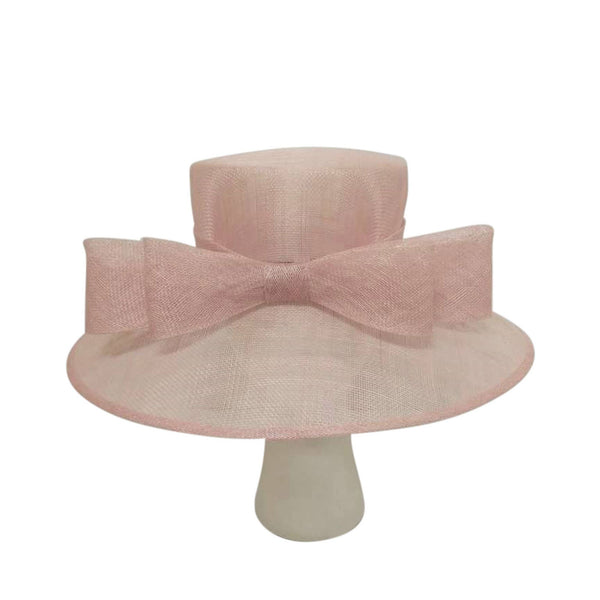 Classic Sinamay Downbrim Hat With Sinamay Ribbon bow in back: Silver Blue