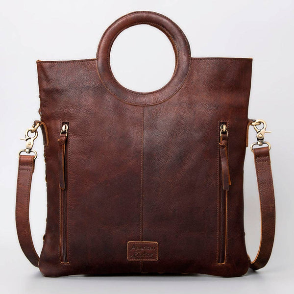 LC-ADBGM154 Handwoven Western Leather Tote Bag with Turquoise Stone Accent: ADBGM154
