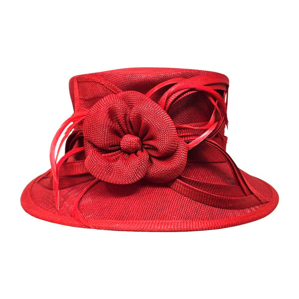 Flower Ribbon Feather Accented Sinamay Dressy Hat: Camel