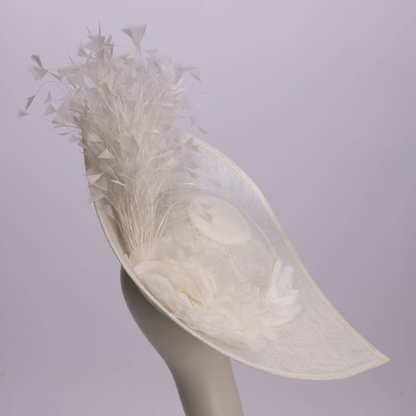 Sinamay Base With Flowers And Feathers Finishing On The Brim: Yellow