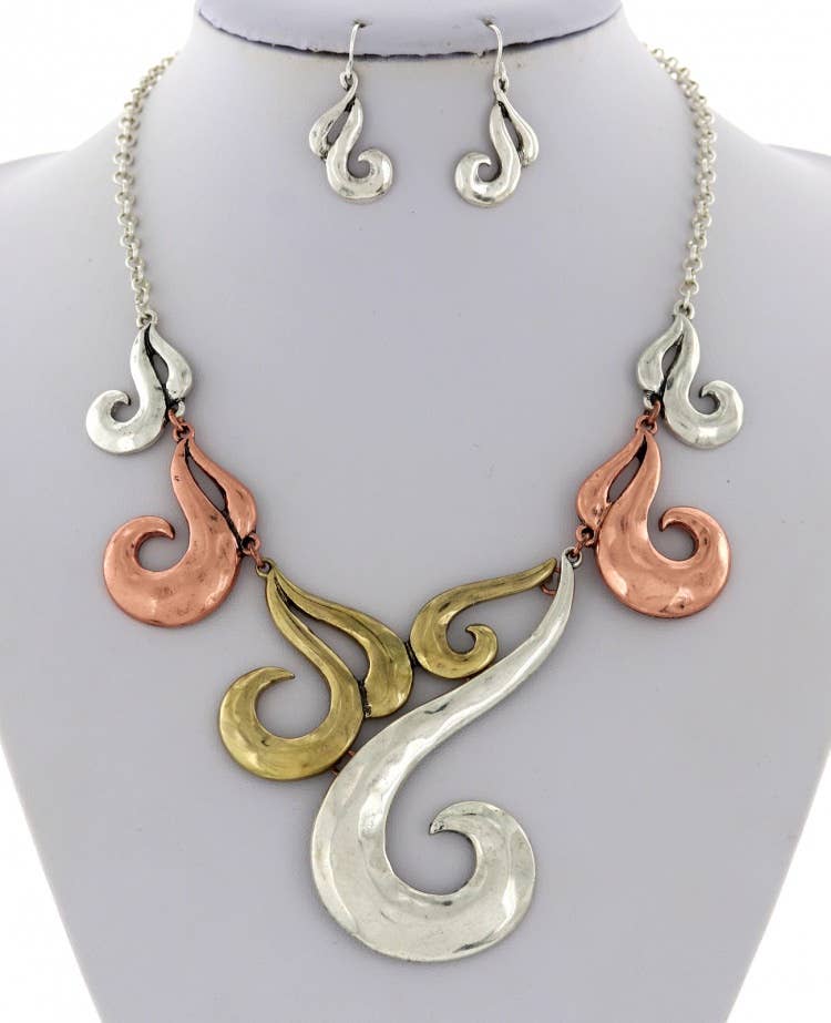 Muti Linked Filigree Metal Necklace Set