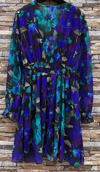Royal Floral Fit-and-Flare Dress