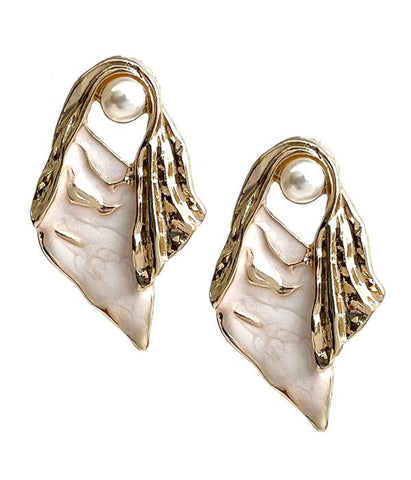 Cream Epoxy and Pearl Earrings