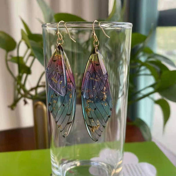 Gradient Cicada Wings Butterfly Wings Earrings: F