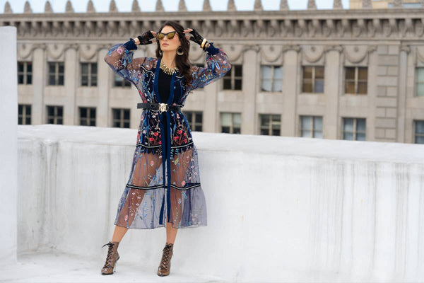 A010-D - Mesh Embroidered Duster: M