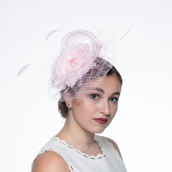 5830C Flower Adorned Crinoline Comb Fascinator Cocktail Hats: NAVY / Crinoline
