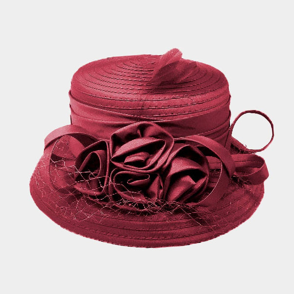 Rose Accented Dressy Hat: Matte Silver