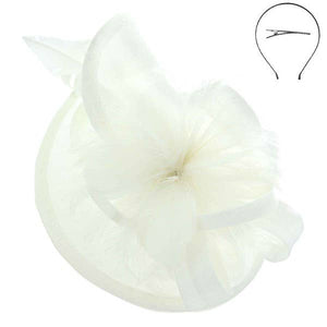 SINAMAY FEATHER FASCINATOR WITH HEADBAND AND CLIP HTH2699: Wh