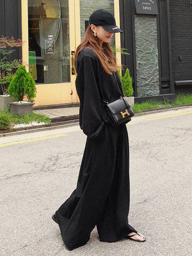 Loose Urban Gray Wide Leg Elastic Waist Pants: LIGHT GRAY / M