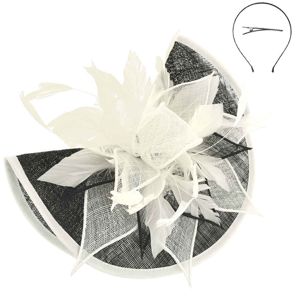 Two Tone Folded Fascinator with Headband and Clip: Red