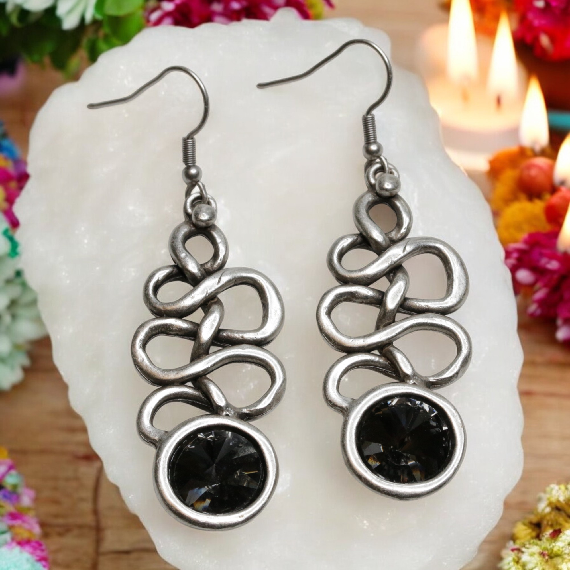Pewter Earrings with Grey Crystals