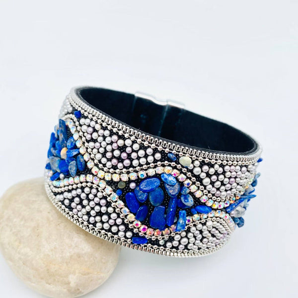 Bohemian Handmade Gravel Beads Magnetic Buckle Bangle: 4
