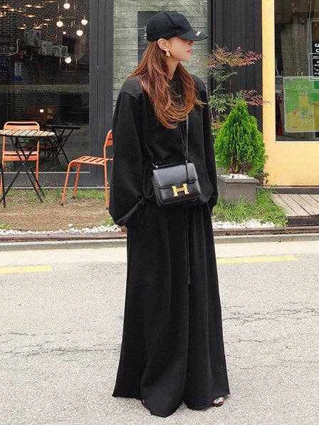 Loose Urban Gray Wide Leg Elastic Waist Pants: LIGHT GRAY / M