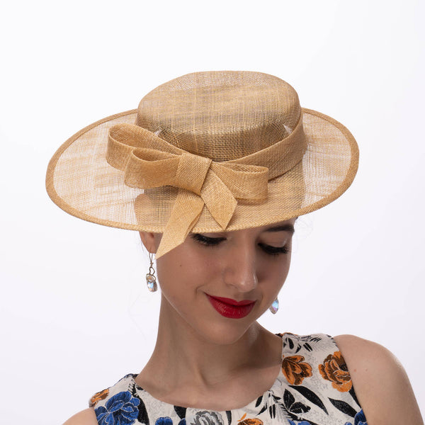 Sinamay Sailor Hat With Sinamay Bow with elastic attachment: Pink