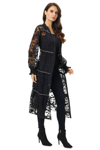 A010-G - Long Black Sheer Duster with silver detail: M