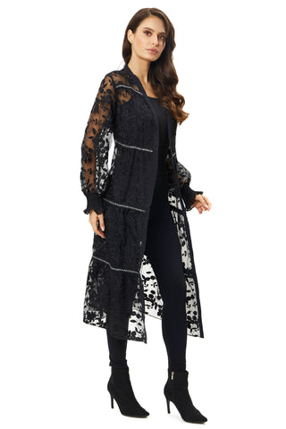 A010-G - Long Black Sheer Duster with silver detail: XL