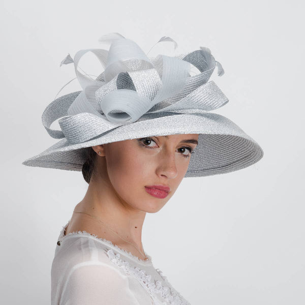 331881 Metallic Wide-Brimmed Church Hats: NAVY / Metallic