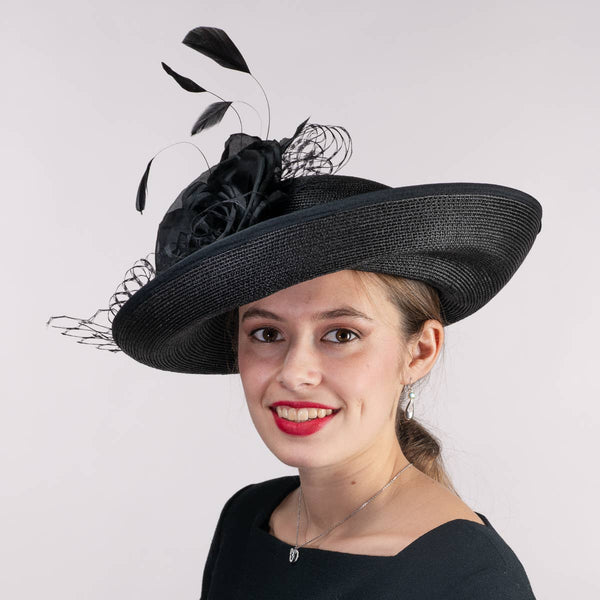 301902 Silk Flower Veil Poly Straw Church Hats: PP / IVORY