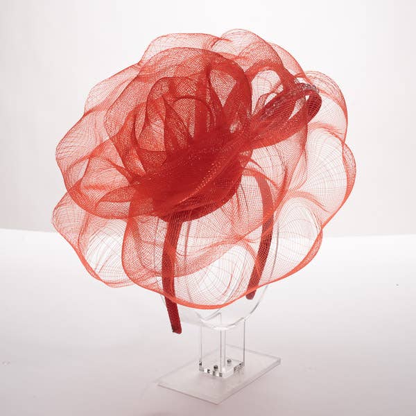 5876H Large Crinoline Rose Bow & Beaded Trim On Headband: IVORY