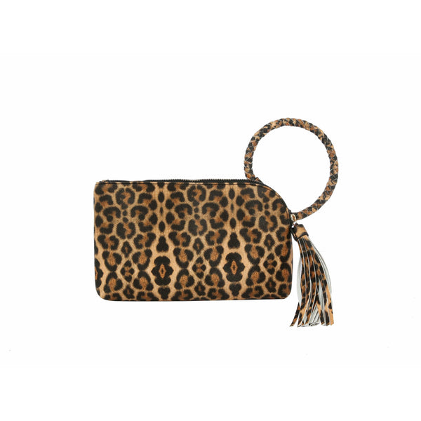 HF Decorative Leopard Print Wristlet Clutch: Leopard, Tan