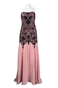 Orchid Strapless Evening Gown with Black Lace