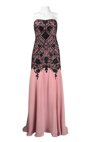 Orchid Strapless Evening Gown with Black Lace