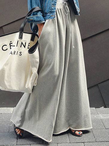 Loose Urban Gray Wide Leg Elastic Waist Pants: LIGHT GRAY / M