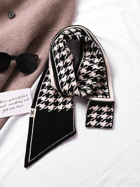 Houndstooth Split-Joint Scarf: BLACK WHITE / One_size
