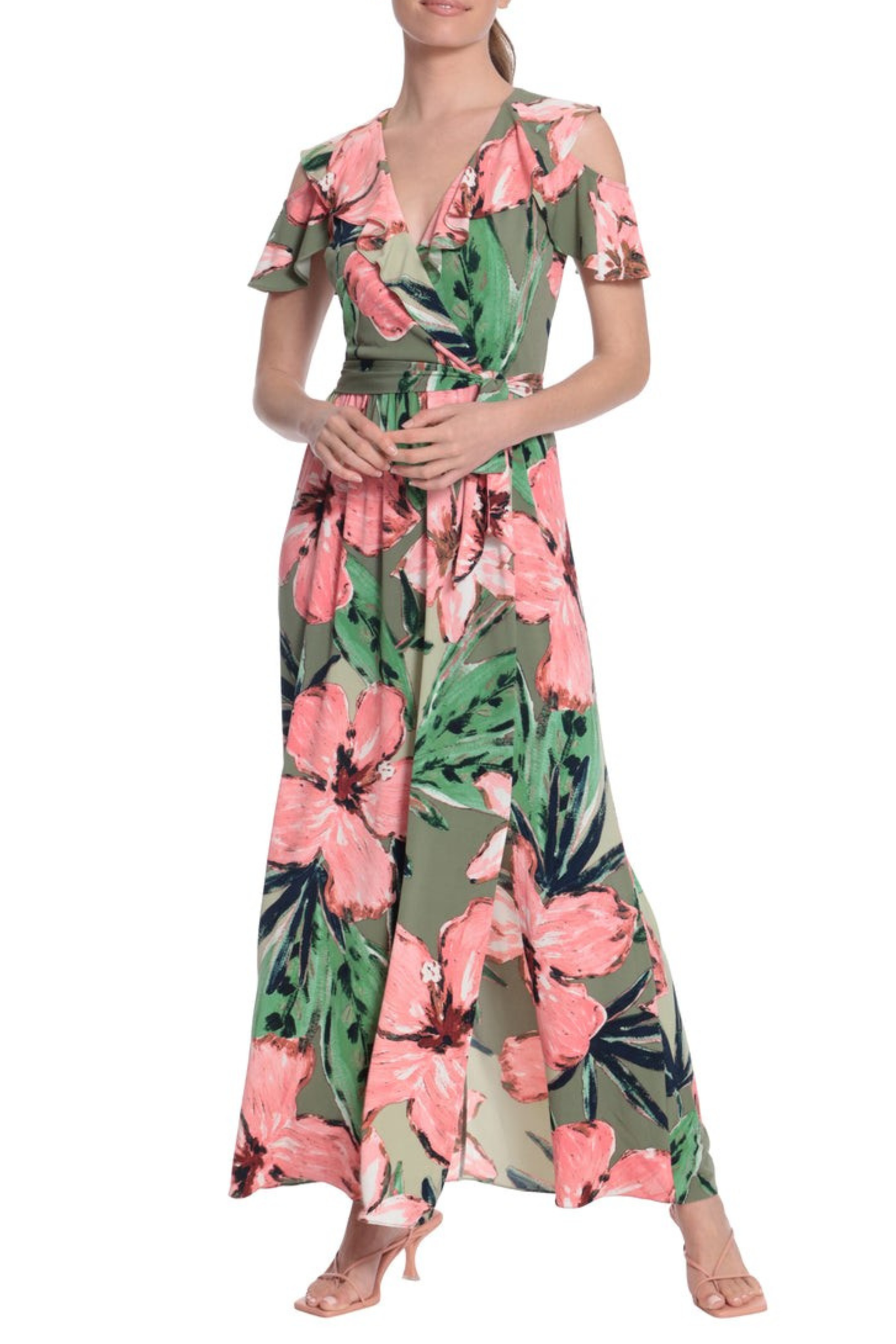 Floral Print Cold Shoulder Maxi Dress