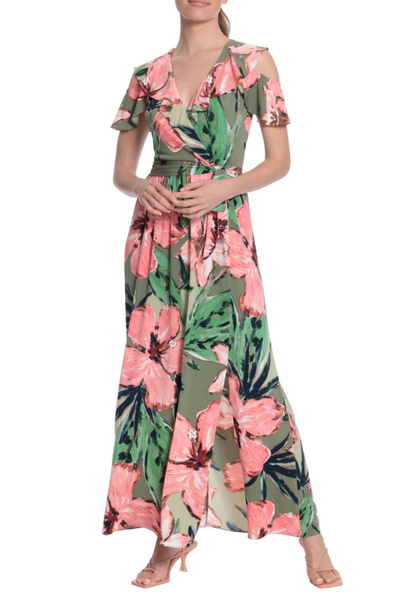 Floral Print Cold Shoulder Maxi Dress