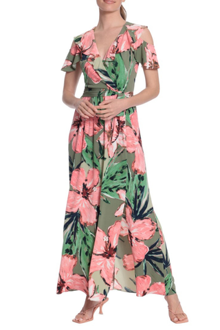Floral Print Cold Shoulder Maxi Dress