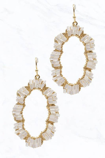 Crimson Beaded Hoop Earrings: Burgundy