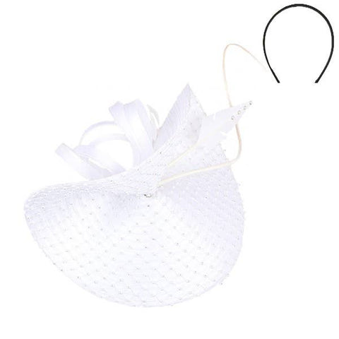 BRAID DERBY DAY CURVED FEATHER FASCINATOR RHINESTONES  6: Wh