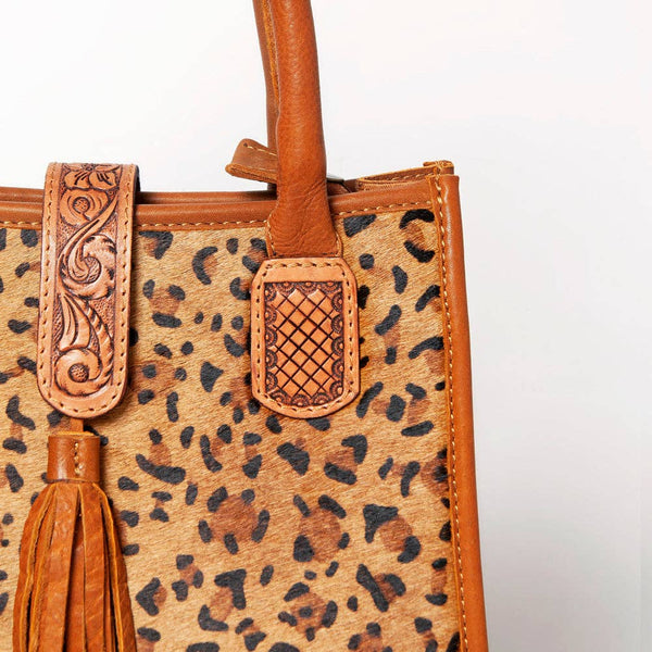 LC-ADBGA279 American Darling Cowhide Tote with Tooled Leather & Tassel Genuine Hair-On Hide: ADBGA279C
