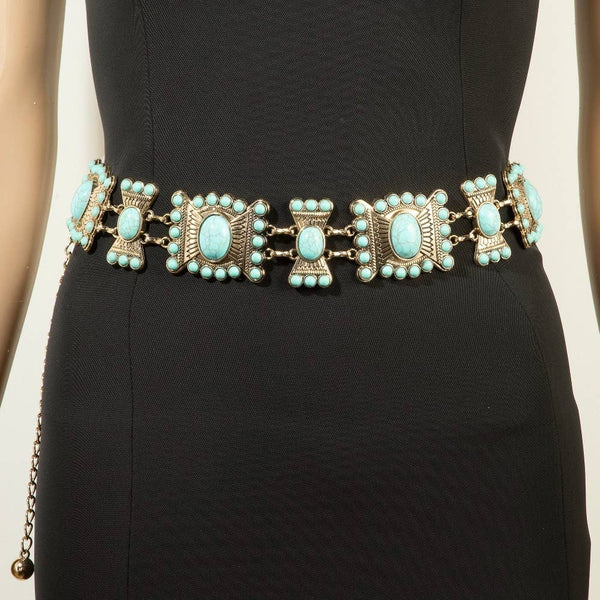 Turquoise Stone Western Concho Chain Belt: G