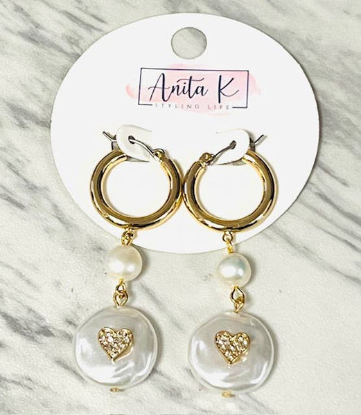 Crystal Heart & Pearl Drop Hoop
