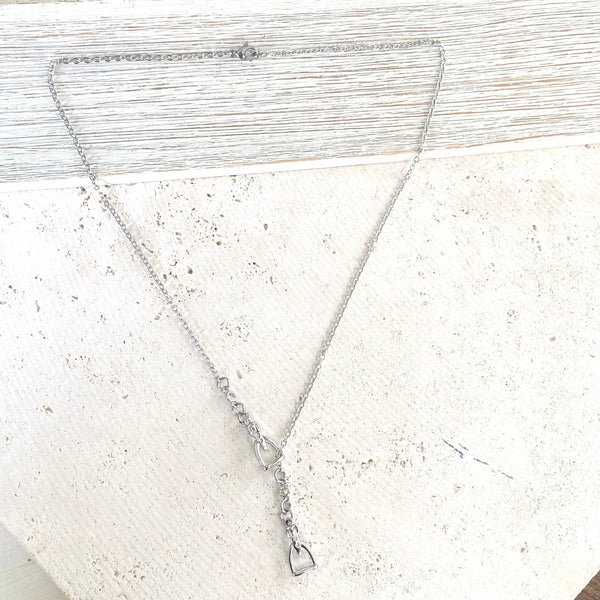 Equestrian jewelry  Y style horse bit stirrup necklace : Silver