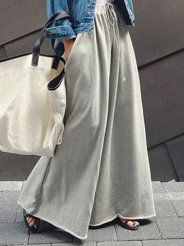 Loose Urban Gray Wide Leg Elastic Waist Pants: LIGHT GRAY / M