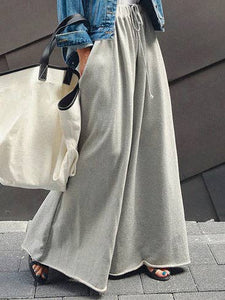 Loose Urban Gray Wide Leg Elastic Waist Pants: LIGHT GRAY / M