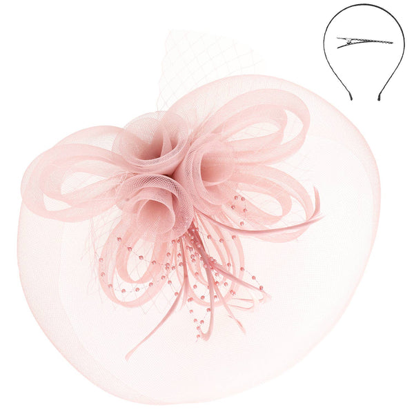 Floral Feather Loopy Bow Mesh Fascinator : Ivory
