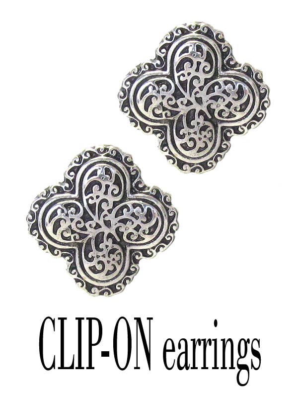 ( J472 )  DESIGNER TEXTURED CLIP ON EARRING - QUATTREFOIL