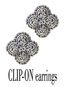 ( J472 )  DESIGNER TEXTURED CLIP ON EARRING - QUATTREFOIL