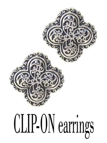 ( J472 )  DESIGNER TEXTURED CLIP ON EARRING - QUATTREFOIL