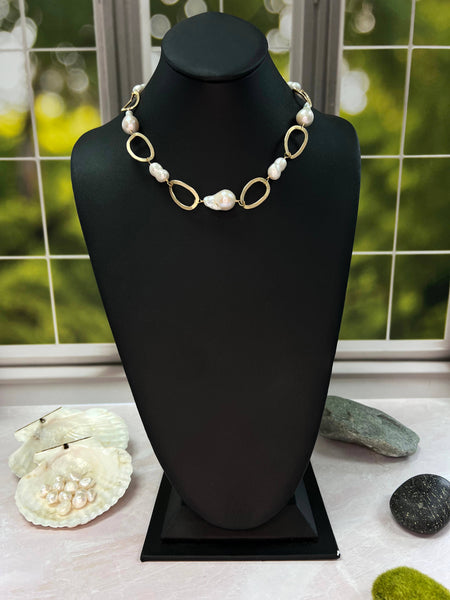Cultured Pearl and Gold-Tone Ring Necklace