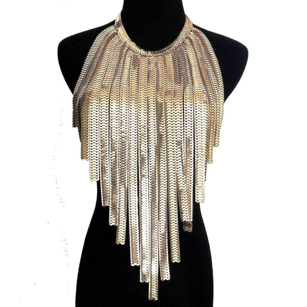 Linked Metal Statement Chunky Necklace: Black-Multi
