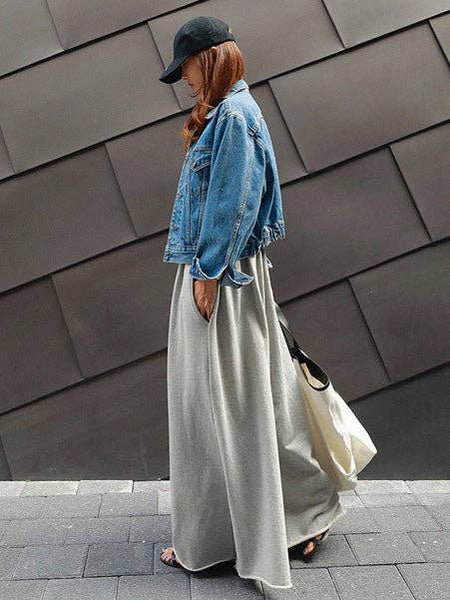 Loose Urban Gray Wide Leg Elastic Waist Pants: LIGHT GRAY / M